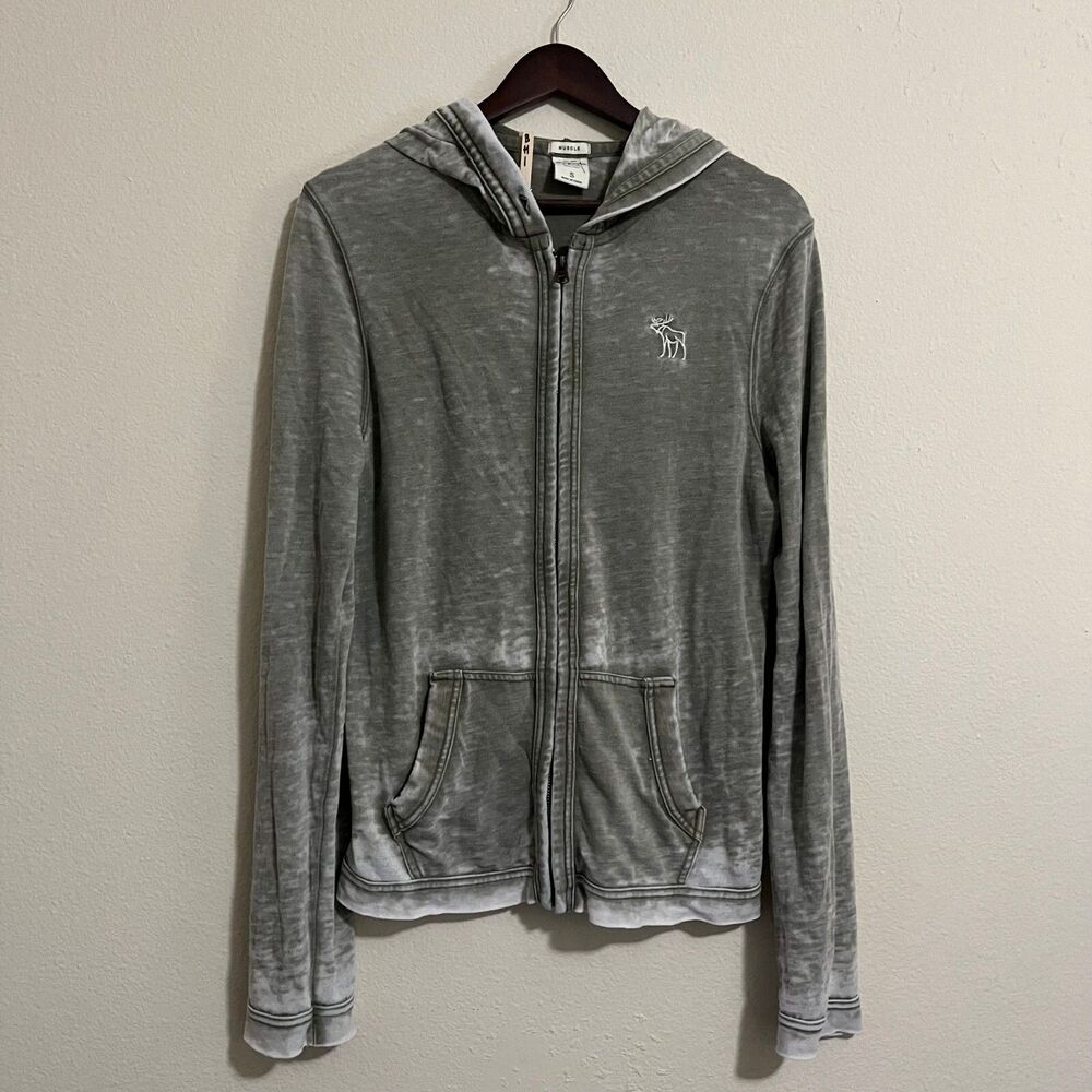 Abercrombie & Fitch Muscle Y2K Grey Full Zip Hoodie Jacket SZ S